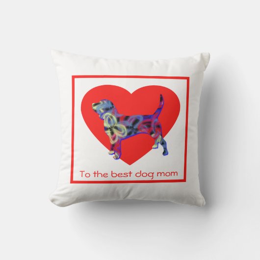 Beagle Dog Silhouette Red Heart Moederdag Kussen (Voorkant)