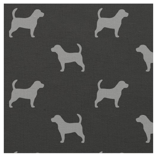 Beagle Dog Silhouettes Black en Grey Patterned Stof (Close Up)