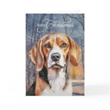 Beagle Dog Snowy Woodland Forest Vrolijk Kerstfees
