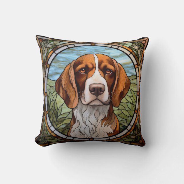 Beagle Dog Sofa Kussen Glas in lood Art (Voorkant)