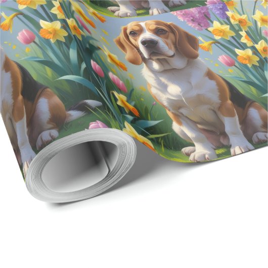 Beagle Dog Spring Bloemen Schilderen Cadeaupapier (Rol Hoek)