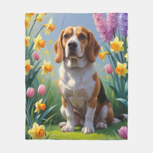 Beagle Dog Spring Bloemen Schilderen Fleece Deken (Voorkant)