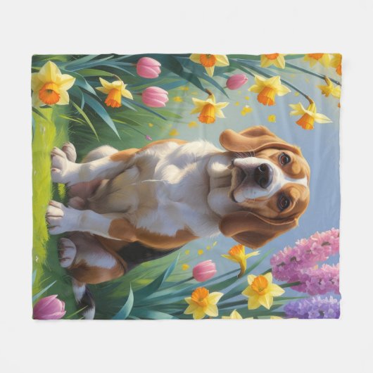 Beagle Dog Spring Bloemen Schilderen Fleece Deken (Voorkant (Horizontaal))