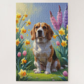 Beagle Dog Spring Bloemen Schilderen Legpuzzel (Verticaal)