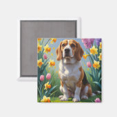 Beagle Dog Spring Bloemen Schilderen Magneet (Voorkant / Achterkant)