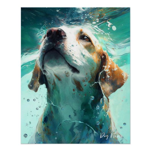 Beagle dog swimming in water 002 perfect poster (Voorkant)