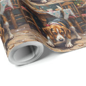 Beagle Dog Tracking Gingerbread Christmas Fun Art Cadeaupapier (Rol Hoek)