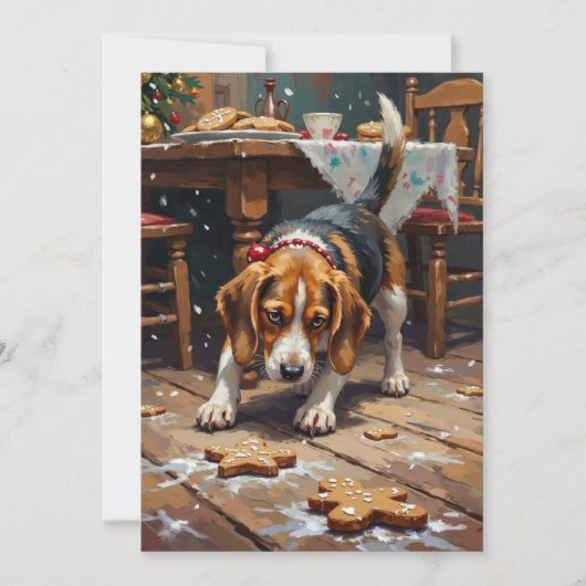 Beagle Dog Tracking Gingerbread Christmas Fun Art Feestdagenkaart (Voorkant)