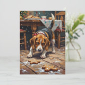 Beagle Dog Tracking Gingerbread Christmas Fun Art Feestdagenkaart (Staand voorkant)
