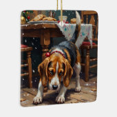 Beagle Dog Tracking Gingerbread Christmas Fun Art Keramisch Ornament (Rechts)