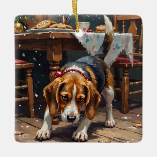 Beagle Dog Tracking Gingerbread Christmas Fun Art Keramisch Ornament (Voorkant)