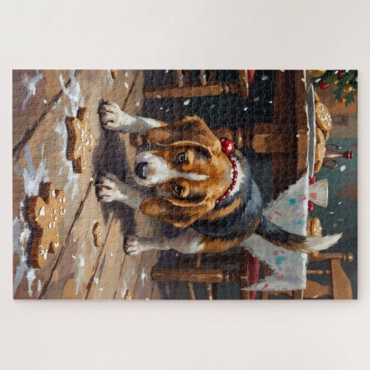 Beagle Dog Tracking Gingerbread Christmas Fun Art Legpuzzel (Horizontaal)