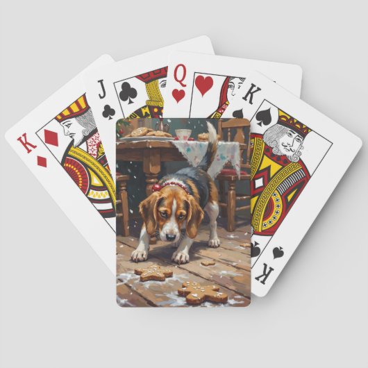 Beagle Dog Tracking Gingerbread Christmas Fun Art Pokerkaarten (Achterkant)