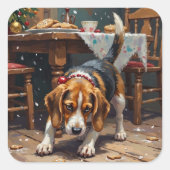 Beagle Dog Tracking Gingerbread Christmas Fun Art Vierkante Sticker (Voorkant)