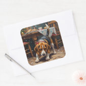 Beagle Dog Tracking Gingerbread Christmas Fun Art Vierkante Sticker (Envelop)