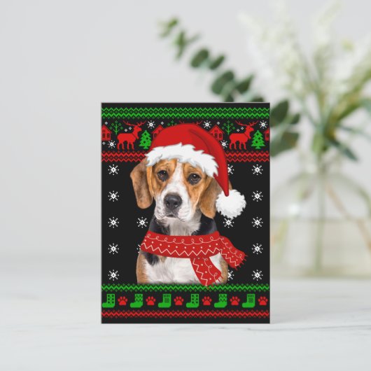 Beagle Dog Ugly Sweater Kerstpuppy Hondenliefhebbe Briefkaart (Staand voorkant)