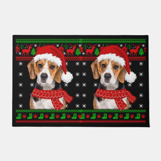 Beagle Dog Ugly Sweater Kerstpuppy Hondenliefhebbe Deurmat (Voorkant)
