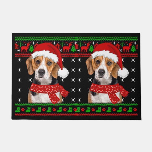 Beagle Dog Ugly Sweater Kerstpuppy Hondenliefhebbe Deurmat (Voorkant)