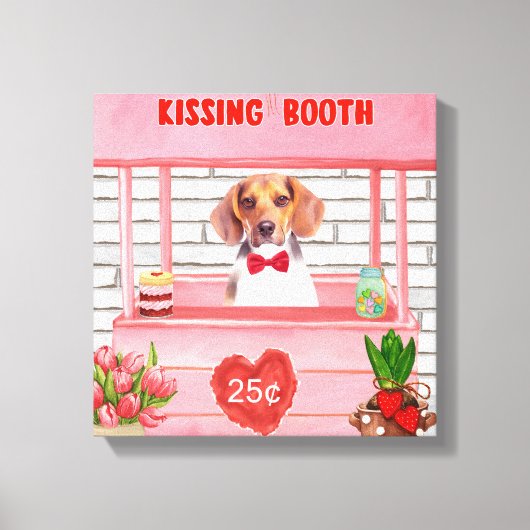 Beagle Dog Valentijnsdag Kissing Booth Canvas Afdruk (Voorkant)