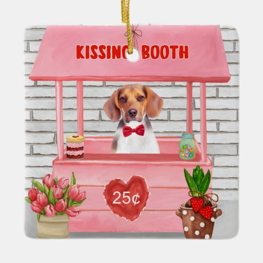 Beagle Dog Valentijnsdag Kissing Booth Keramisch Ornament (Voorkant)