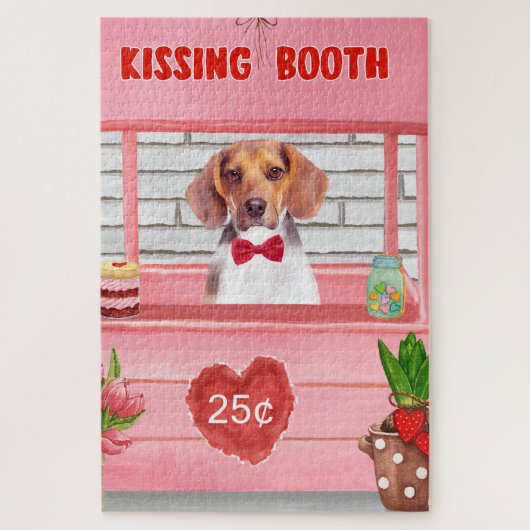 Beagle Dog Valentijnsdag Kissing Booth Legpuzzel (Verticaal)