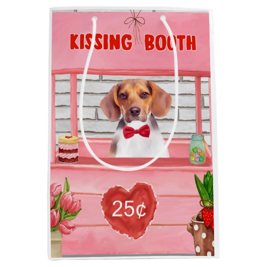 Beagle Dog Valentijnsdag Kissing Booth Medium Cadeauzakje (Voorkant)