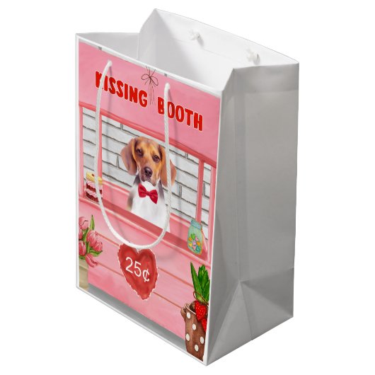 Beagle Dog Valentijnsdag Kissing Booth Medium Cadeauzakje (Achterkant Gekanteld)