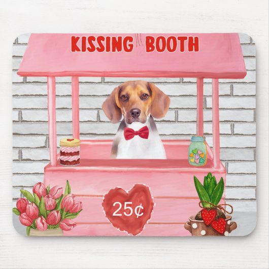 Beagle Dog Valentijnsdag Kissing Booth Muismat (Voorkant)