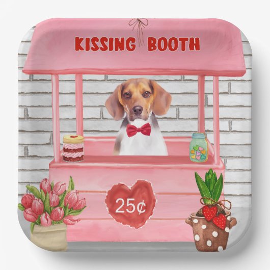 Beagle Dog Valentijnsdag Kissing Booth Papieren Bordje (Voorkant)