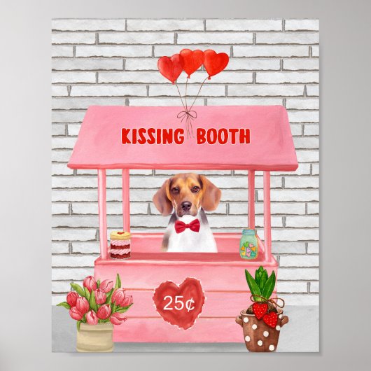 Beagle Dog Valentijnsdag Kissing Booth Poster (Voorkant)