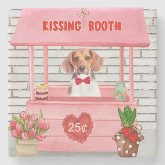 Beagle Dog Valentijnsdag Kissing Booth Stenen Onderzetter (Voorkant)