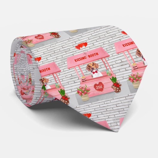 Beagle Dog Valentijnsdag Kissing Booth Stropdas (Opgerold)