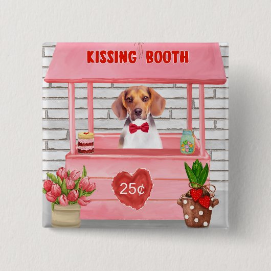 Beagle Dog Valentijnsdag Kissing Booth Vierkante Button 5,1 Cm (Voorkant)