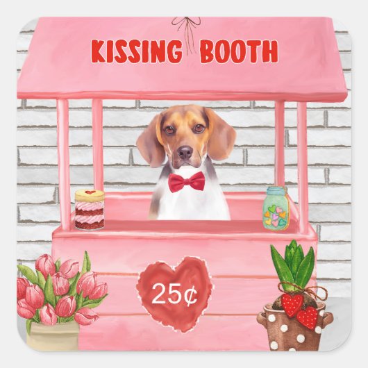 Beagle Dog Valentijnsdag Kissing Booth Vierkante Sticker (Voorkant)