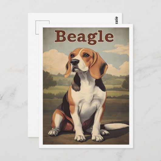Beagle Dog Vintage Art Briefkaart (Voorkant / Achterkant)