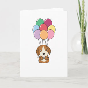Beagle Dog vliegt met kleurrijke ballonnen Kaart