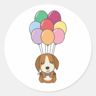 Beagle Dog vliegt met kleurrijke ballonnen Ronde Sticker