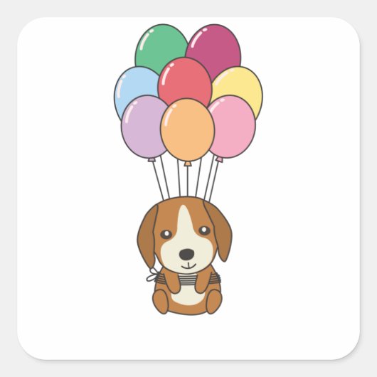 Beagle Dog vliegt met kleurrijke ballonnen Vierkante Sticker (Voorkant)