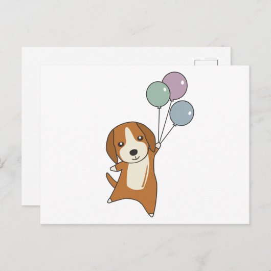 Beagle Dog vliegt omhoog met ballonnen Briefkaart (Voorkant / Achterkant)