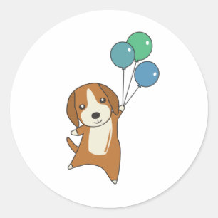 Beagle Dog vliegt omhoog met ballonnen Ronde Sticker
