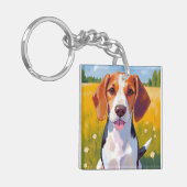 Beagle Dog Watercolor Pet Painting Sleutelhanger (Voorkant Links)