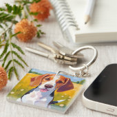 Beagle Dog Watercolor Pet Painting Sleutelhanger (Voorkant Rechts)