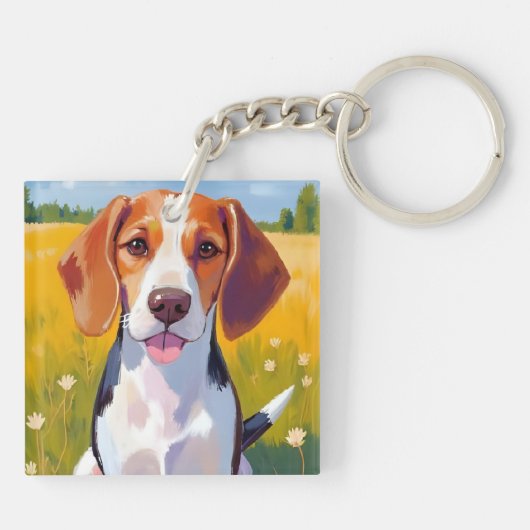 Beagle Dog Watercolor Pet Painting Sleutelhanger (Achterkant)