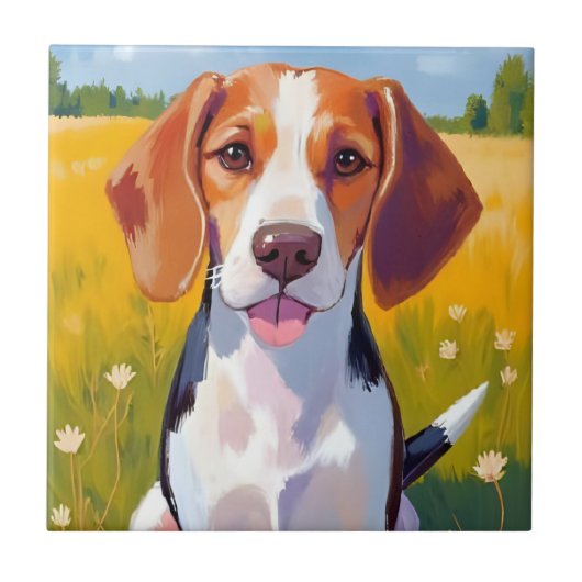 Beagle Dog Watercolor Pet Painting Tegeltje (Voorkant)
