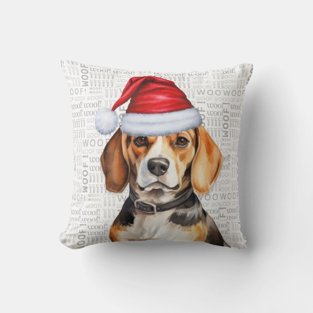 Beagle Dog Waterverf Kerstmis Kussen (Voorkant)
