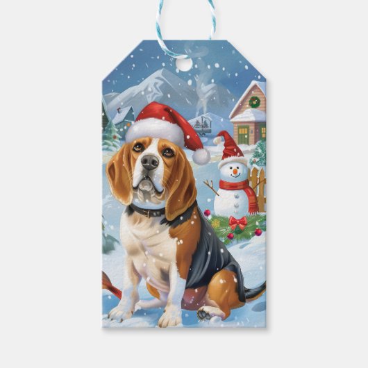 Beagle Dog Winter Wonderland Kerstvreugde Cadeaulabel (Voorkant)
