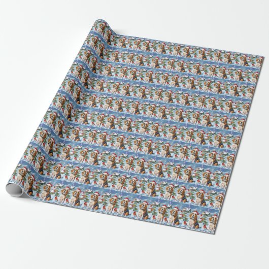 Beagle Dog Winter Wonderland Kerstvreugde Cadeaupapier (Uitgerold)