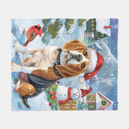 Beagle Dog Winter Wonderland Kerstvreugde Fleece Deken (Voorkant (Horizontaal))