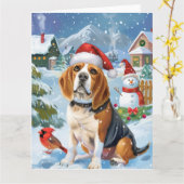 Beagle Dog Winter Wonderland Kerstvreugde Kaart (Gele Bloem)