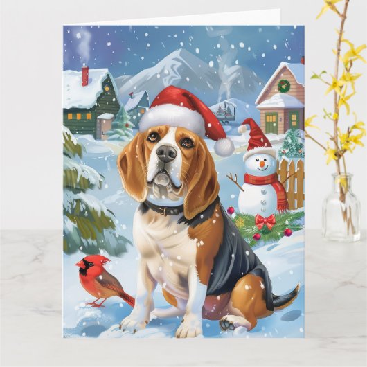 Beagle Dog Winter Wonderland Kerstvreugde Kaart (Gele Bloem)